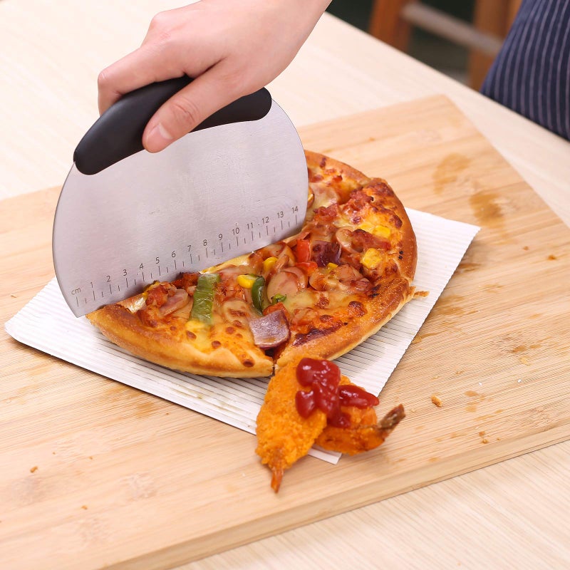 XoYoZo 1 pcs Dough Pastry Scraper Chopper/Stainless Steel Dough Scraper Cutter with Ergonomic Rubber Non-Slip Grip/Dough Scraper Cutter/Pro Pastry Pizza Cutter Chopper (Black) - Image 5